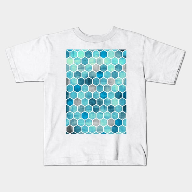 Blue Ink - Watercolor hexagon pattern Kids T-Shirt by micklyn